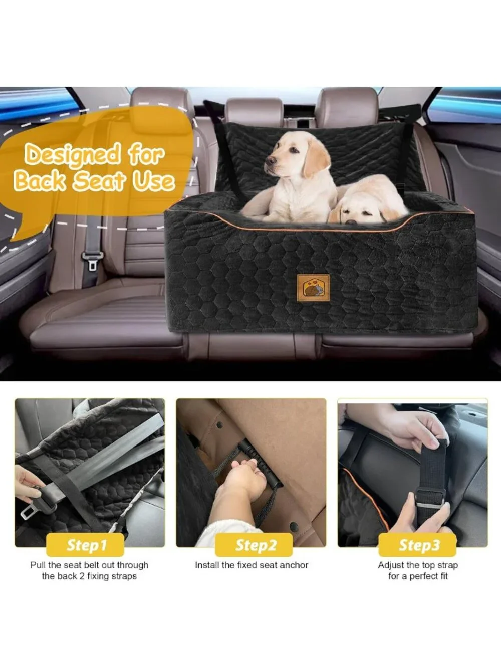 Washable Dog Car Seat for Medium/Large Dogs, Booster Seat with Safety Leashes